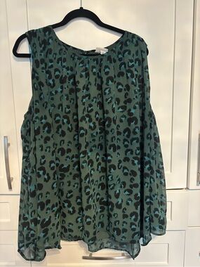 Ava & Viv Teal Green and Black Leopard-Print Sleeveless Tunic